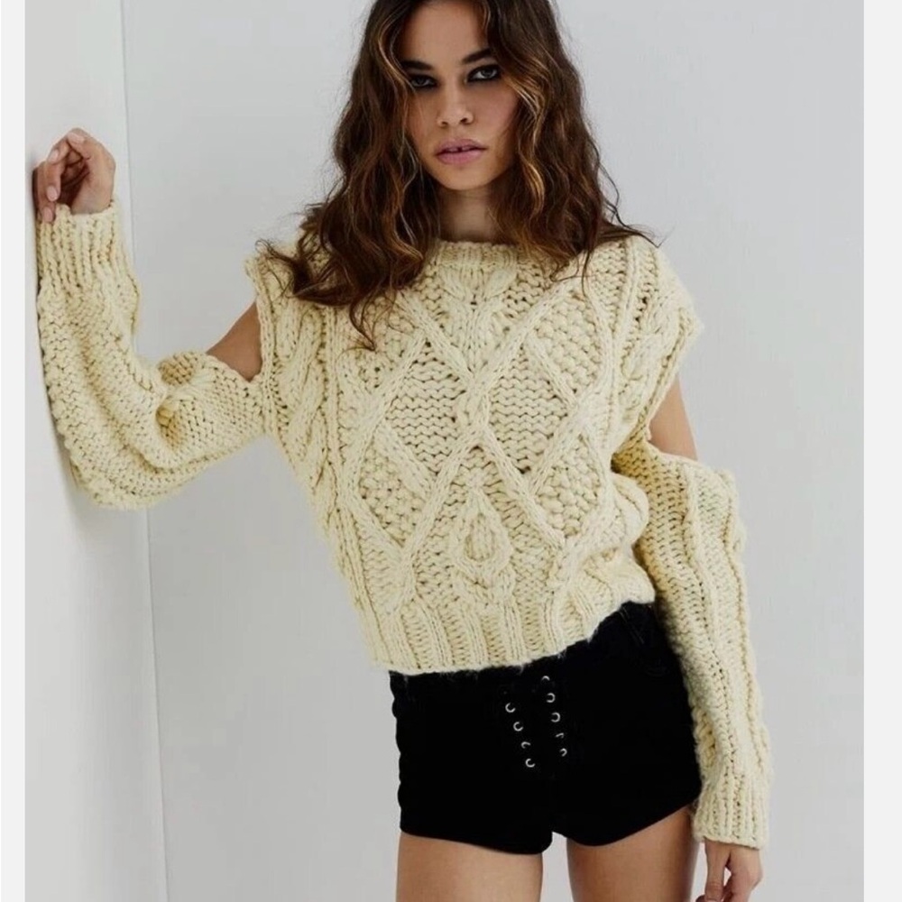 175 NWT For Love and Lemons $229 Chunky Knit Cream Sweater Size XS